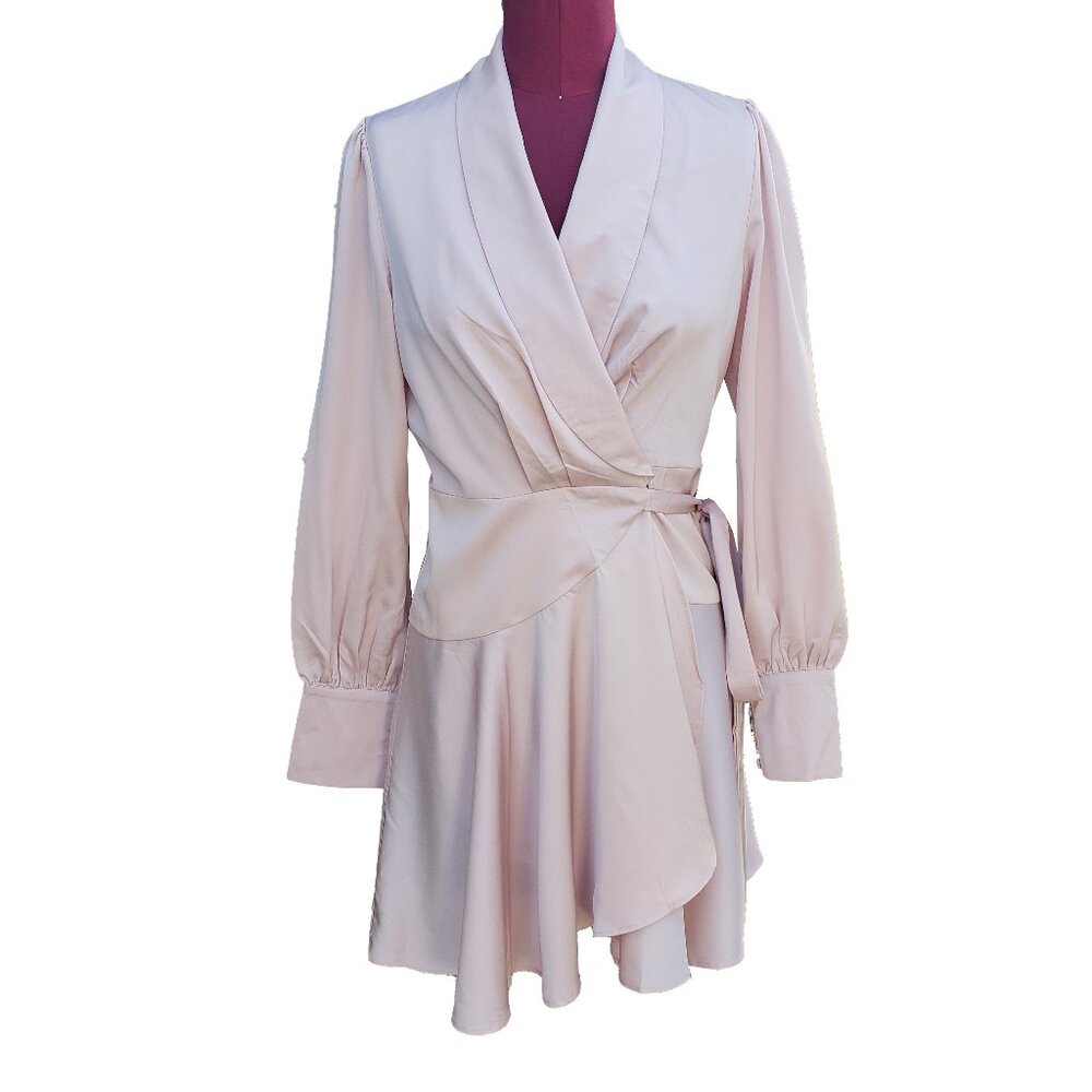 Shop Kultivate Wrap Dress Pink Satin V Neck Long Sleeve Button Cuffs Medium